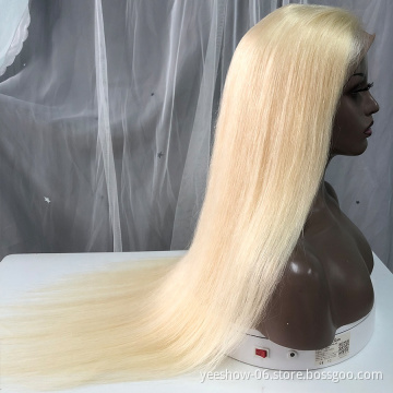 Preplucked Straight Real Human Hair Natural Long Pre Pluck Light Blonde 613 360 Lace Frontal Wig